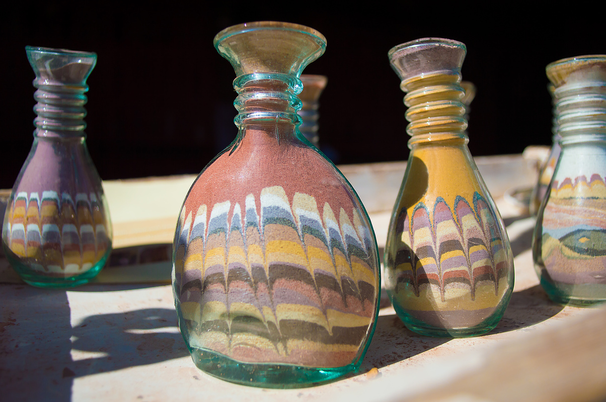 colorful sand bottles in Petra